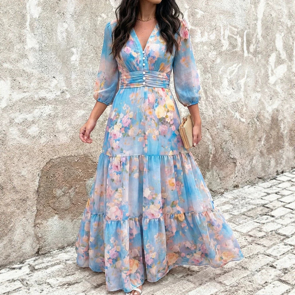 Chiffonkleid mit Volants und Taillengürtel
