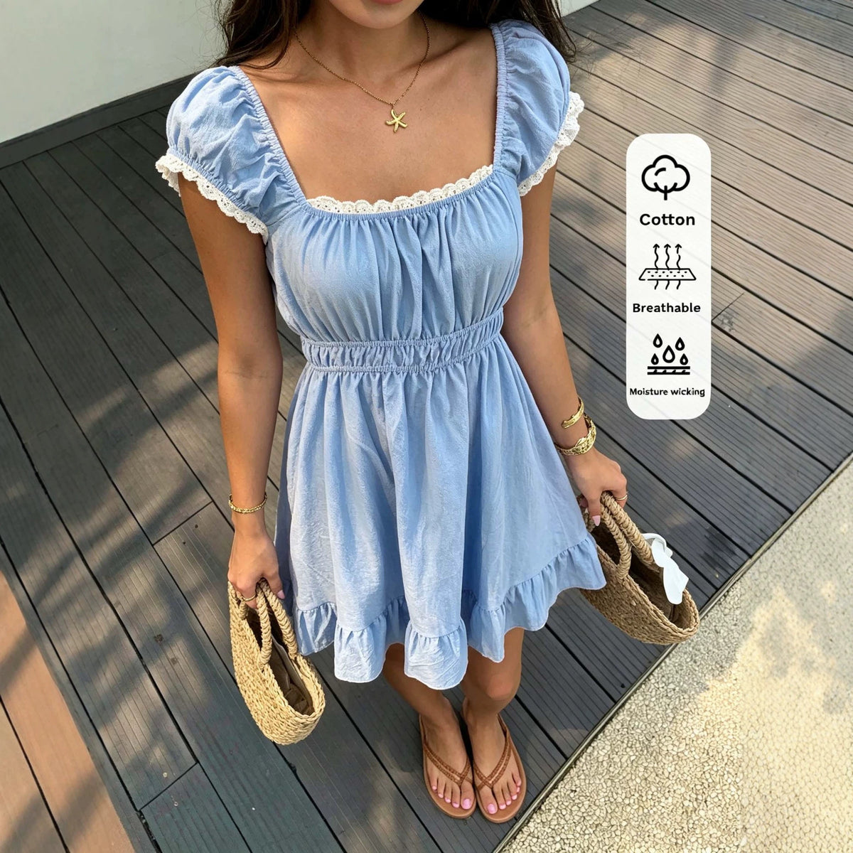 Sommerliches A-Linien Kleid mit Puffärmeln – Bild 4 | LuxeStyle