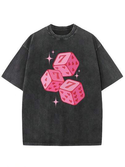 Rosa Würfel mit Sternen Grafik-Print Streetstyle Herren-Shortsärmel-Sh