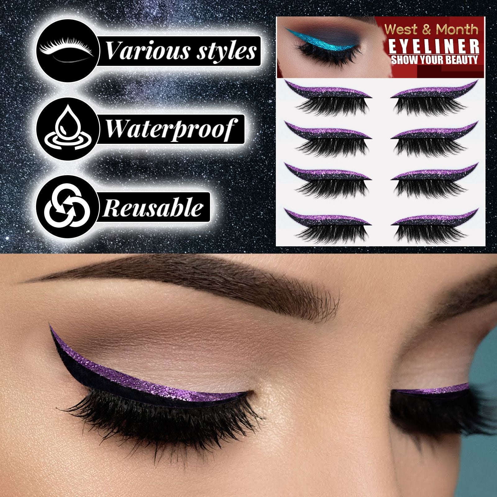 Wiederverwendbare Eyelash- und Eyeliner-Sticker – Ansicht 3