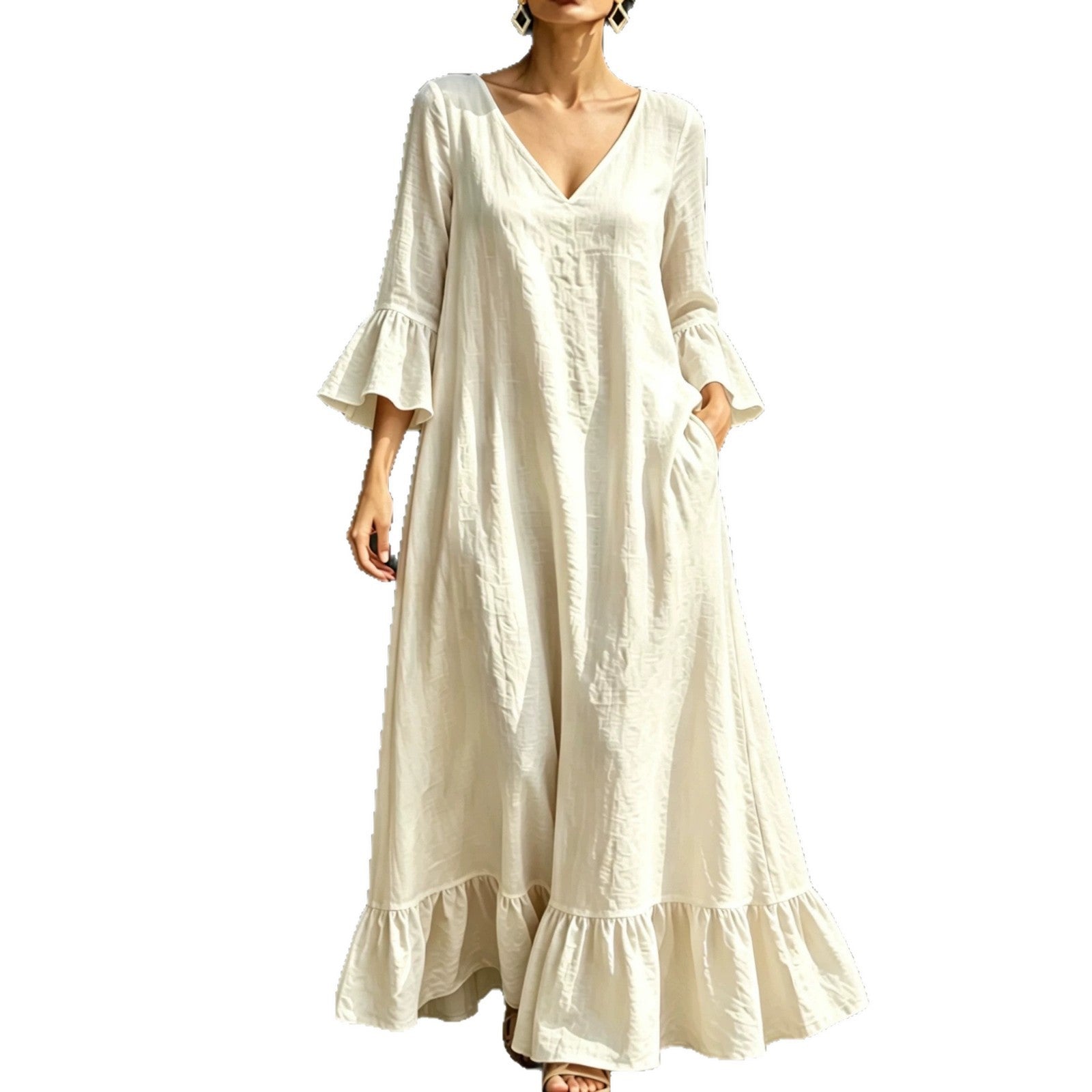 Midikleid mit Rüschensaum und 3/4-Ärmeln