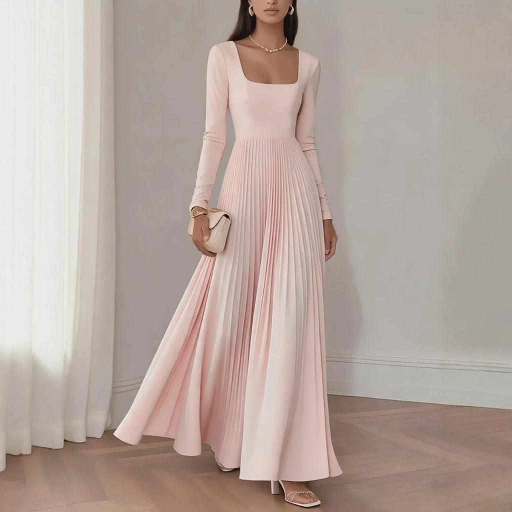 Midi-Kleid mit eckigem Ausschnitt und langen Ärmeln