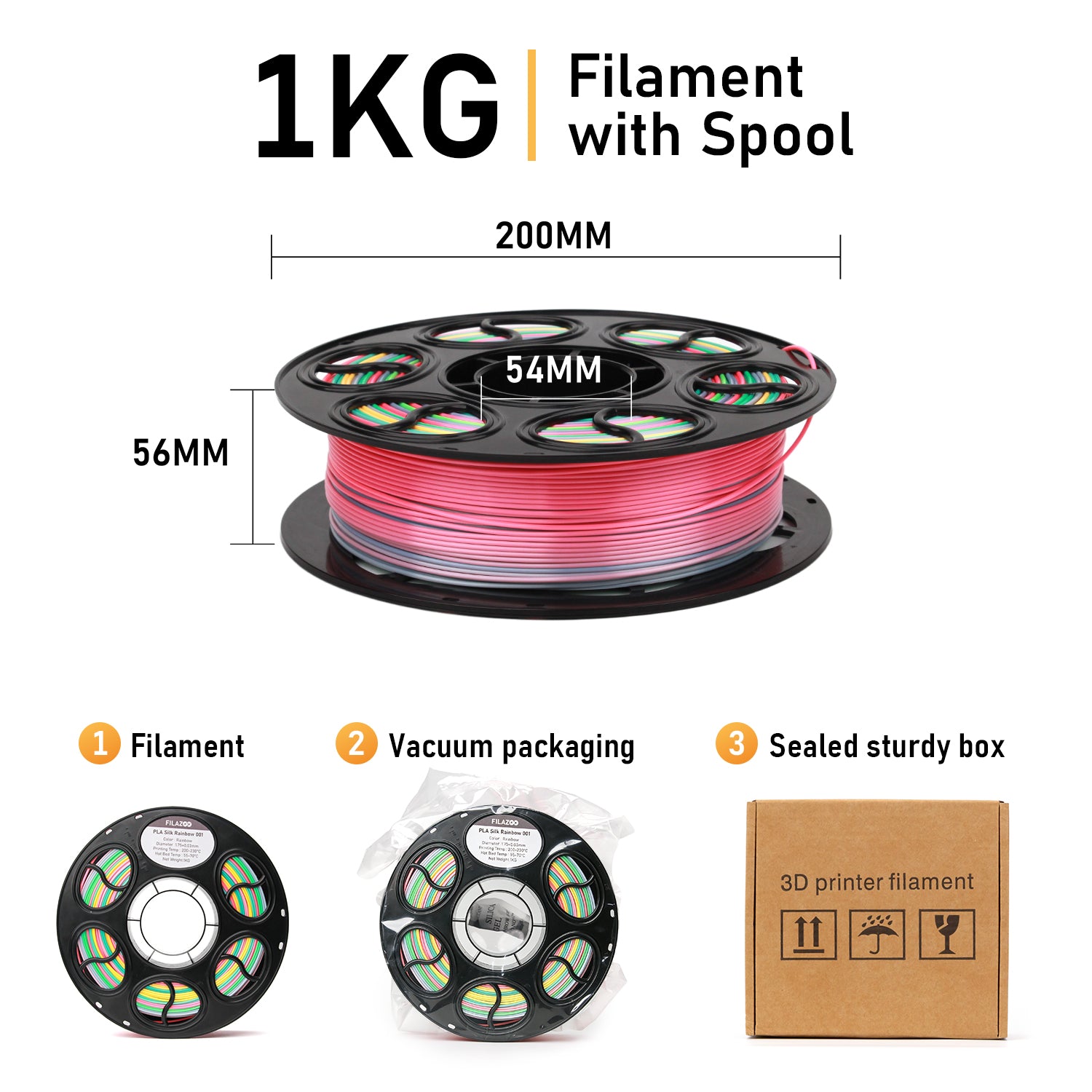 Seiden PLA Filament Regenbogen 1.75mm, 1kg