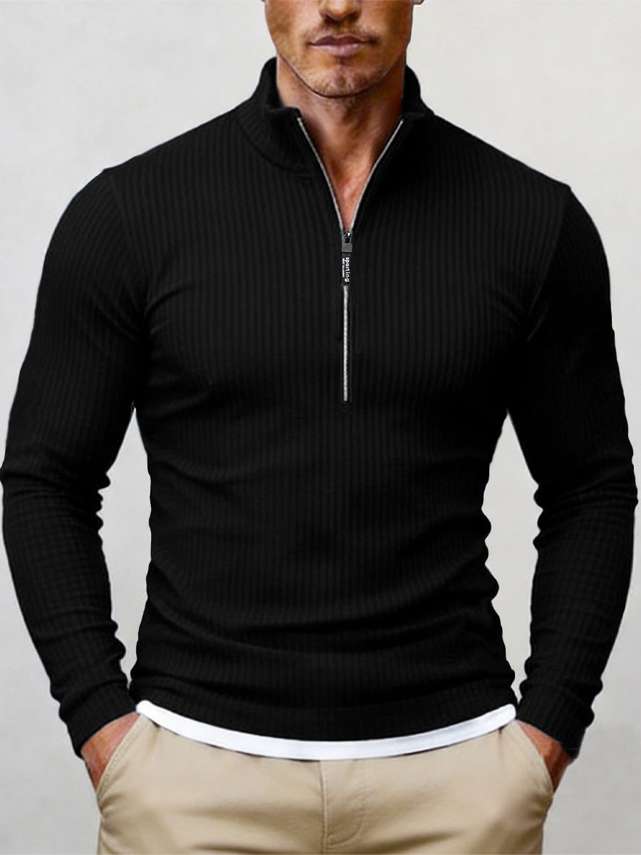Herren-Retro-Halbzipfelpullover mit Stehkragen