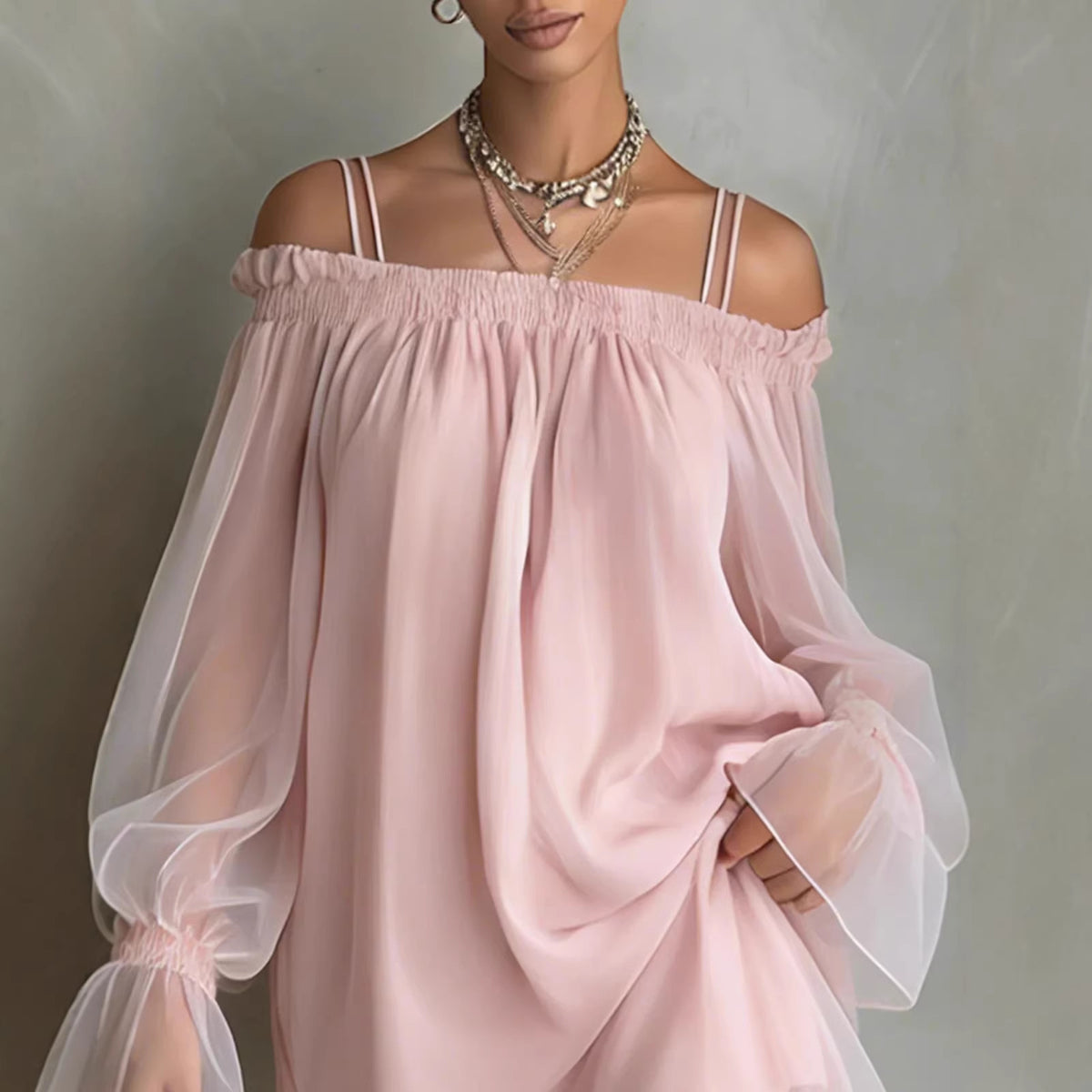 Off-Shoulder Minikleid mit Mesh-Ärmeln – Bild 2 | LuxeStyle