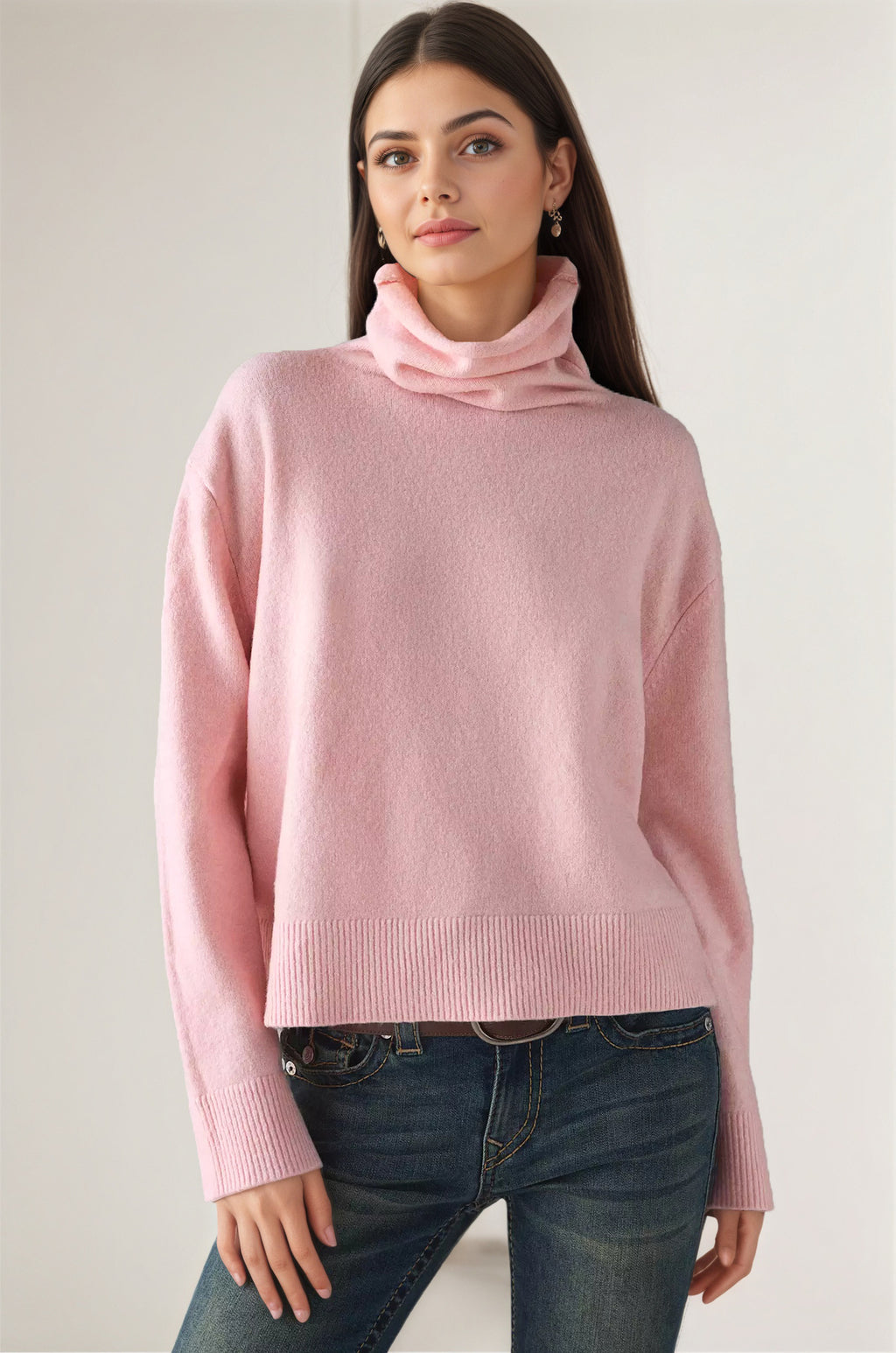 Damen Rollkragen Strickpullover