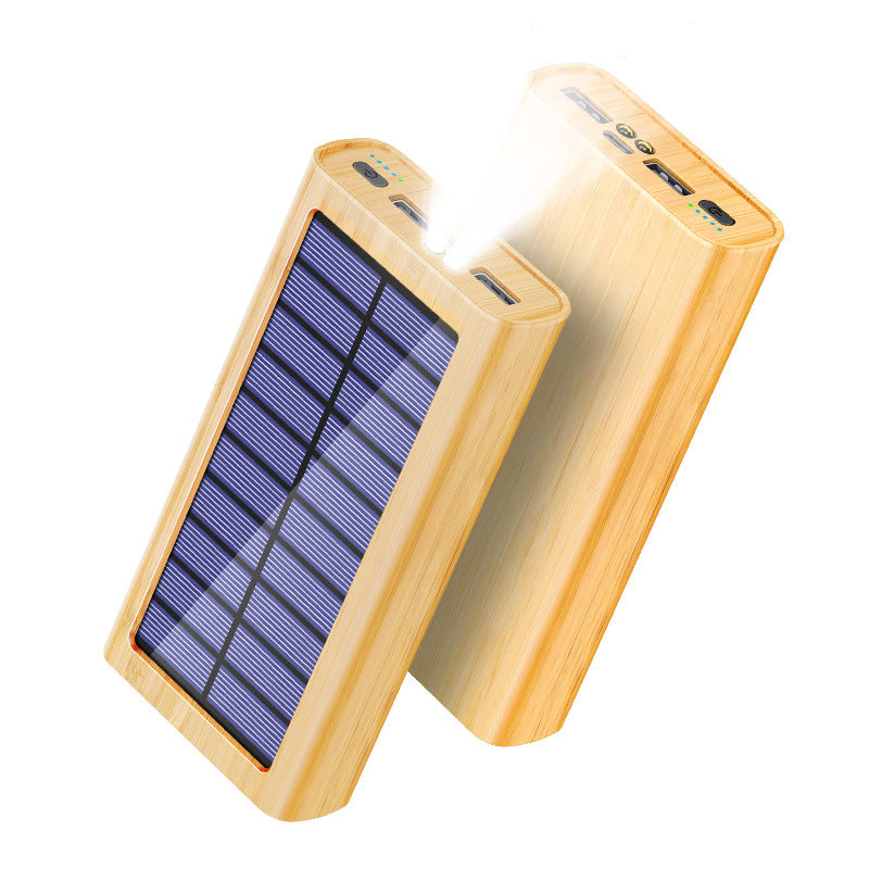 Solar Powerbank Holzmaserung mit LED-Licht