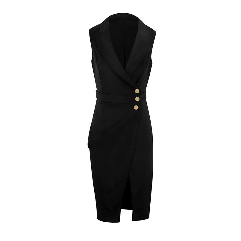 Schwarzes A-Linien-Kleid mit Revers – Bild 5 | LuxeStyle