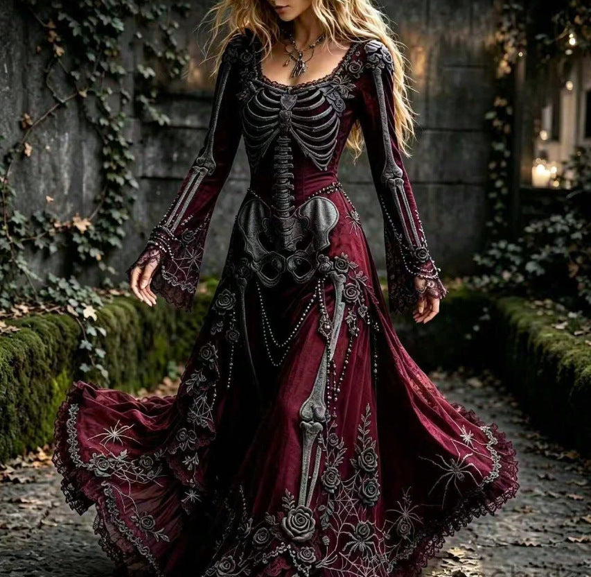 Damenkleid mit Print und Spitzenbesatz | LuxeStyle