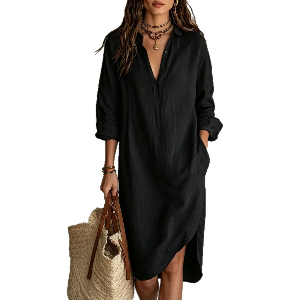 Leinen-Bluse Kleid mit Schlitz