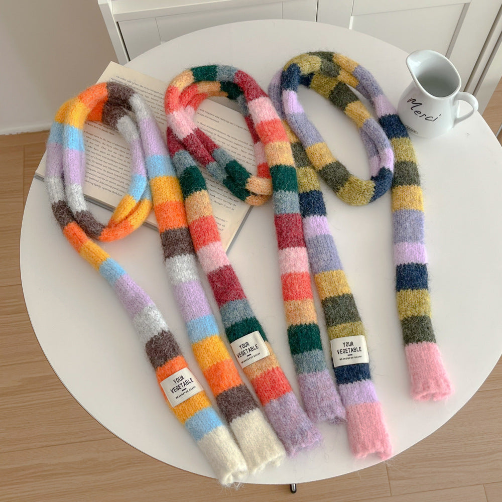 Buntes, schmaler Retro-Schal in Regenbogenfarben – Bild 5 | LuxeStyle