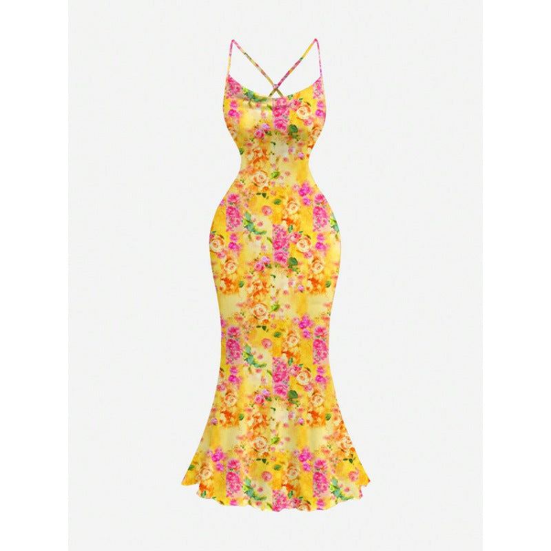 Blumen-Maxikleid «Fleurette» – Neckholder mit Fishtail