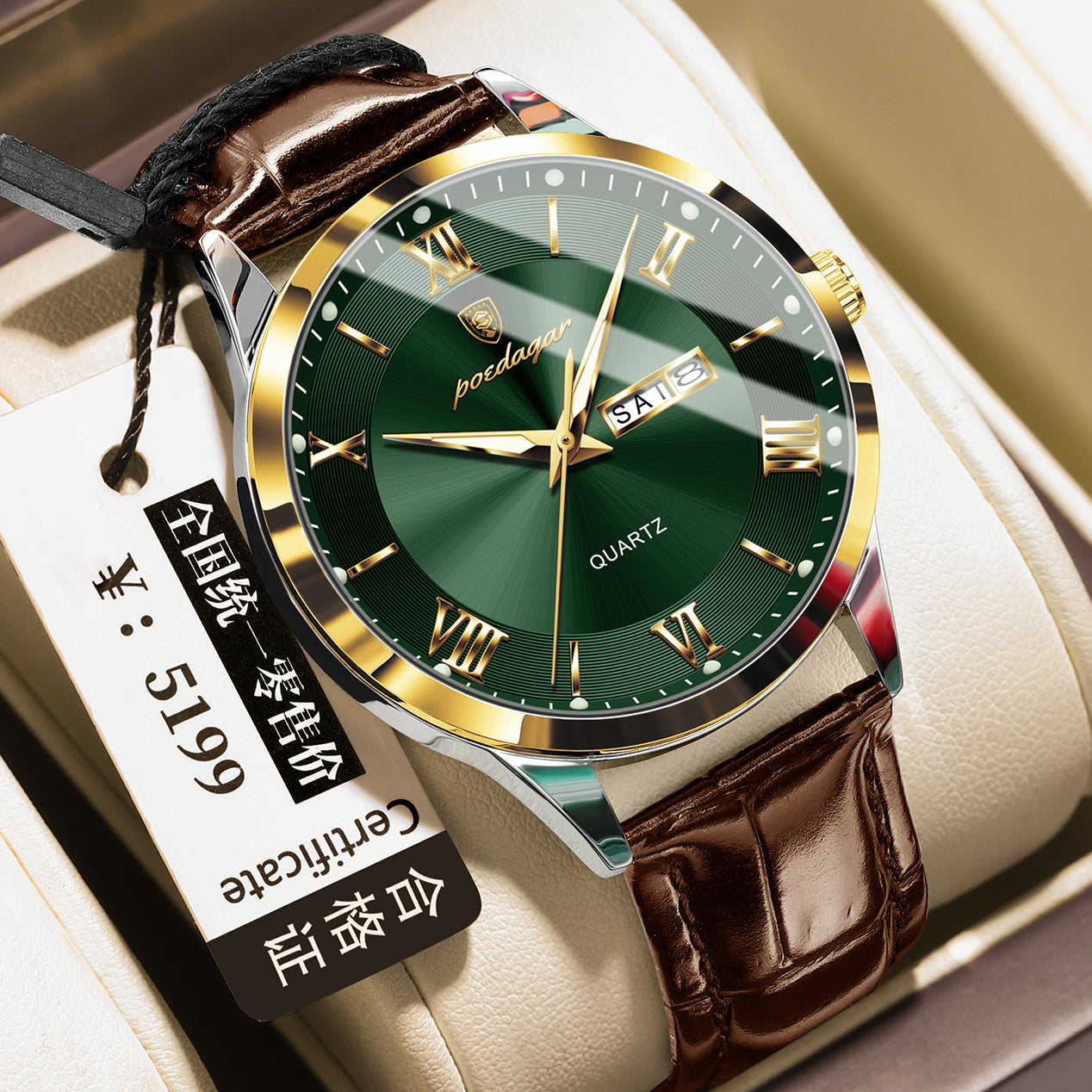 Herren-Armbanduhr mit Kalender und Leuchtzeigern