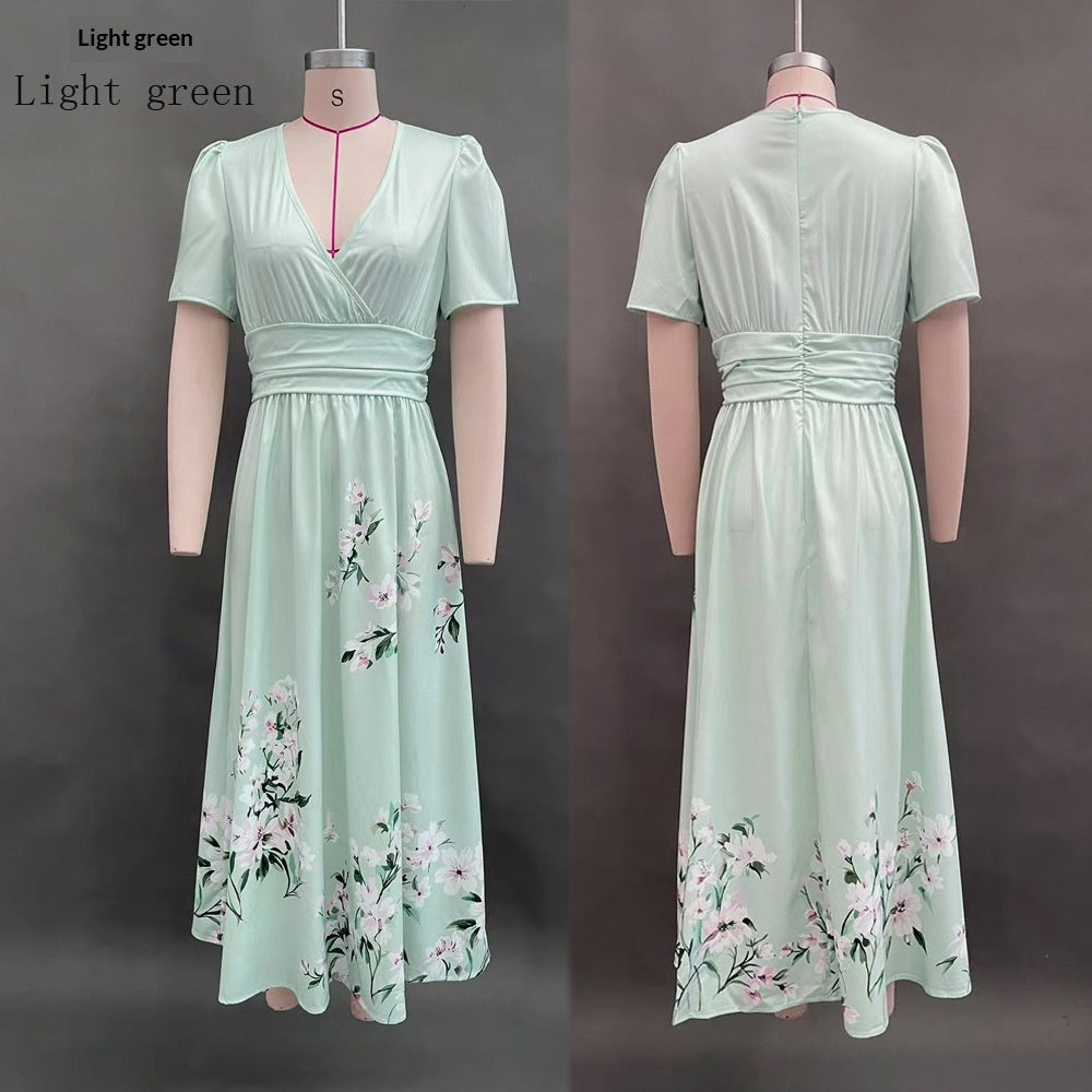 Lange Blumen-Kleid mit V-Hals