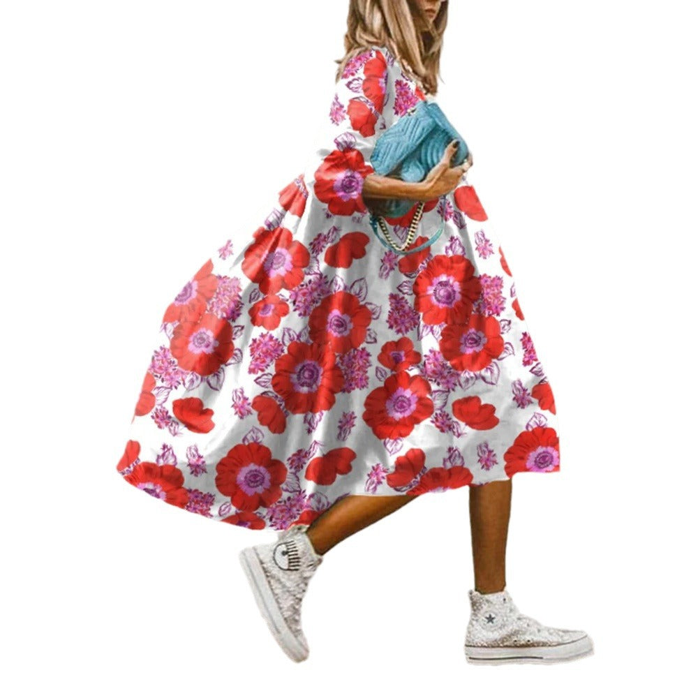Geblümtes Midikleid mit Dreiviertelärmeln – Bild 8 | LuxeStyle