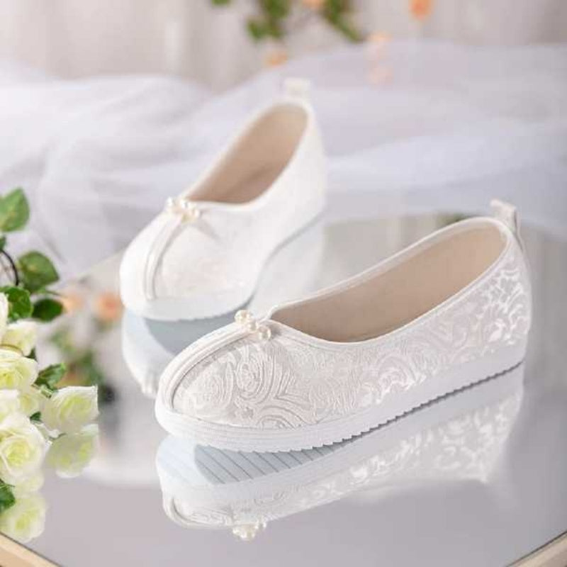 Jacquard Satin Flats mit Perlen