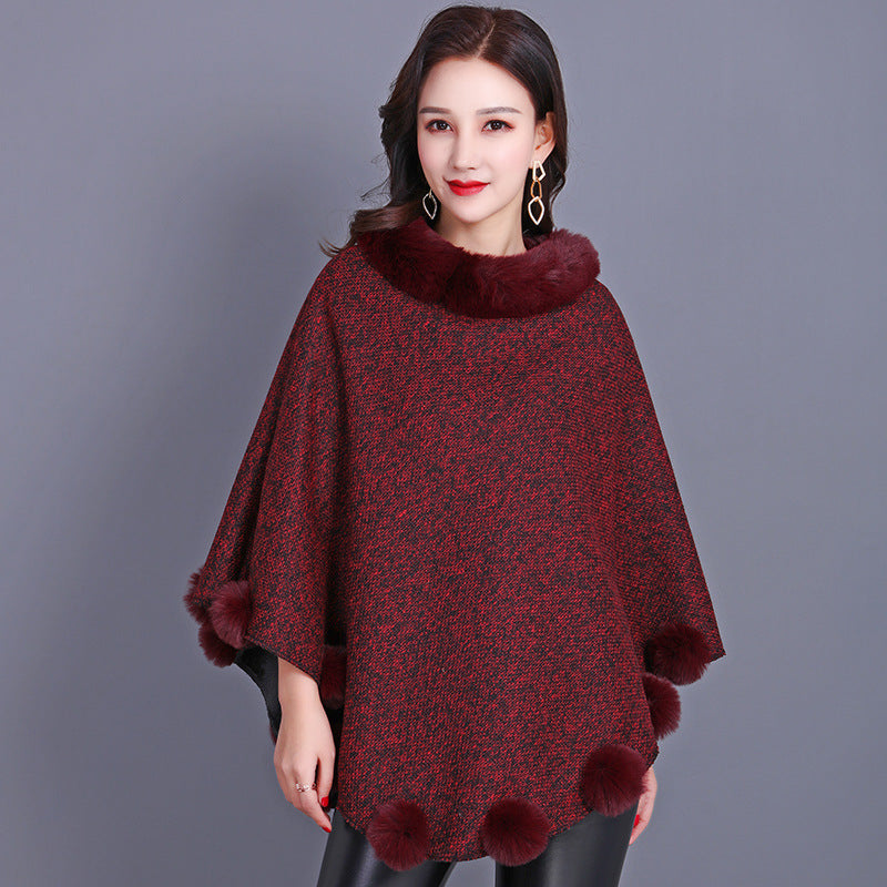 Damen-Poncho mit Fellkugel | LuxeStyle