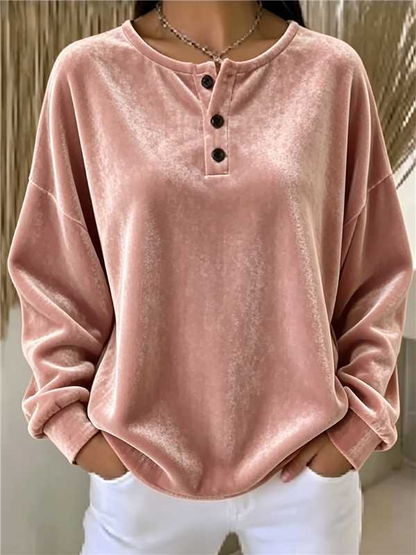 Samt-Sweatshirt mit Knopfleiste