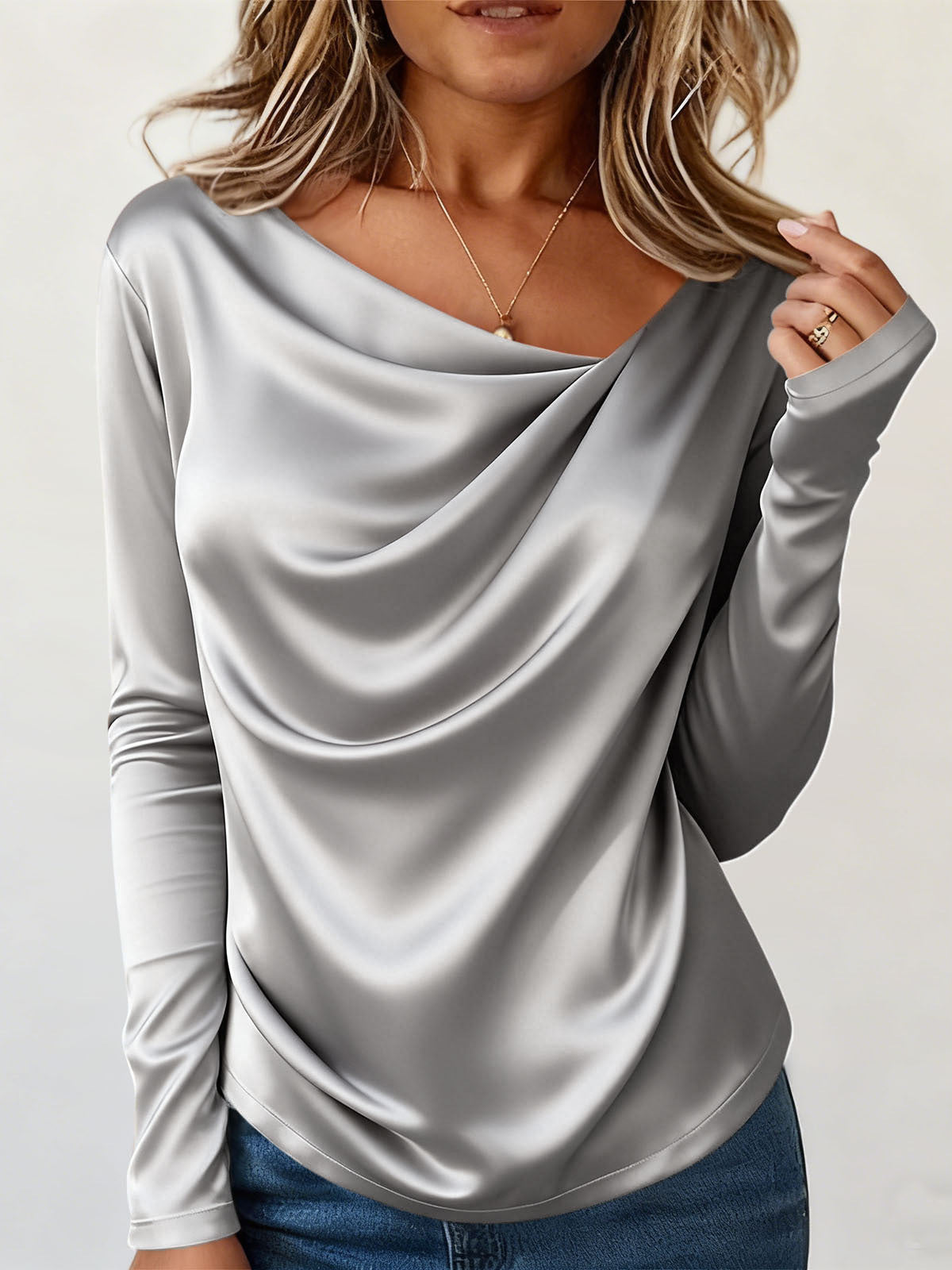Satin-Bluse mit langen Ärmeln – Bild 11 | LuxeStyle