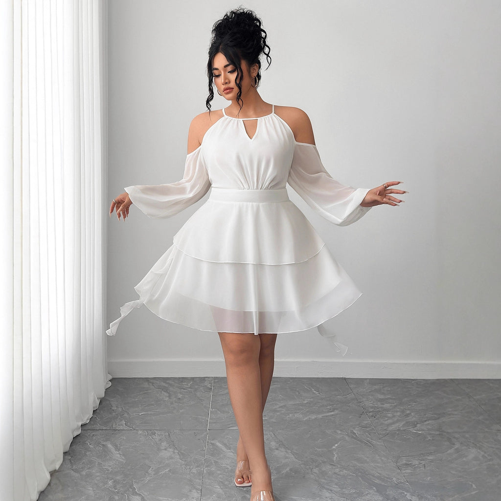Off-Shoulder Chiffon-Kleid mit Puffärmeln – Bild 2 | LuxeStyle