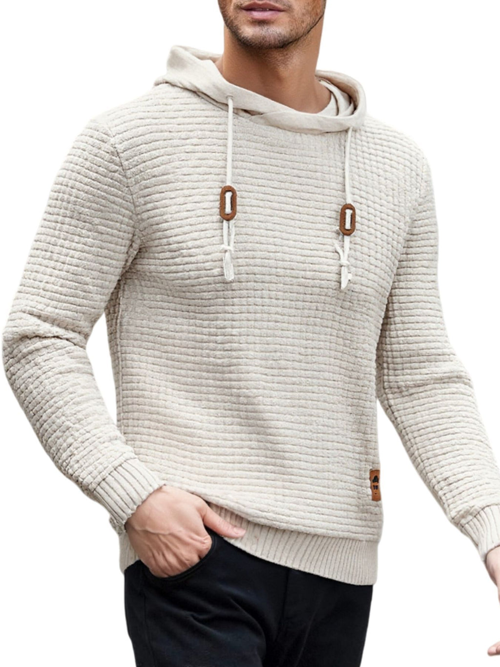 Männlicher Strickpullover mit Kapuzenfunktion – Bild 5 | LuxeStyle