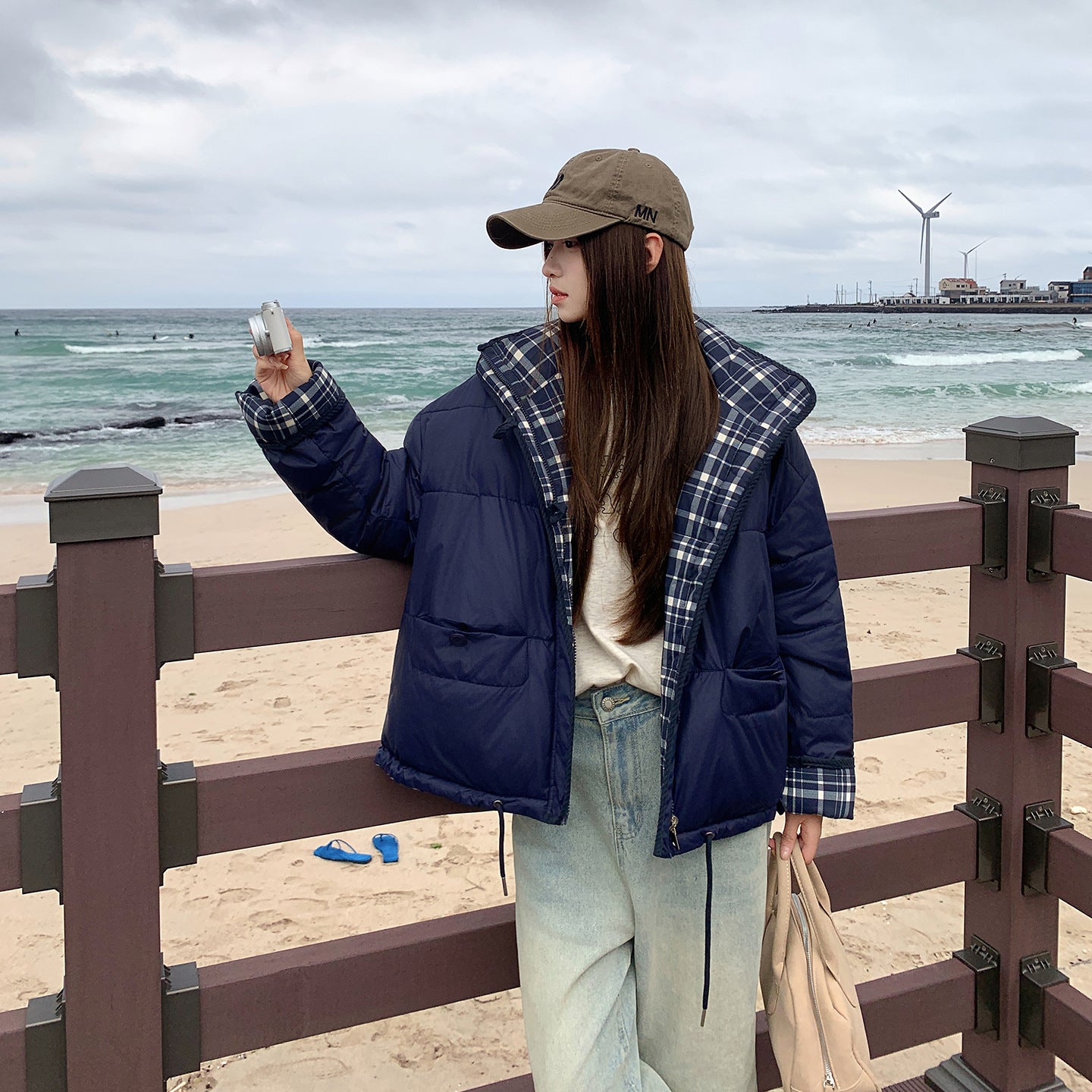 Wende-Steppjacke mit Patchwork-Karo