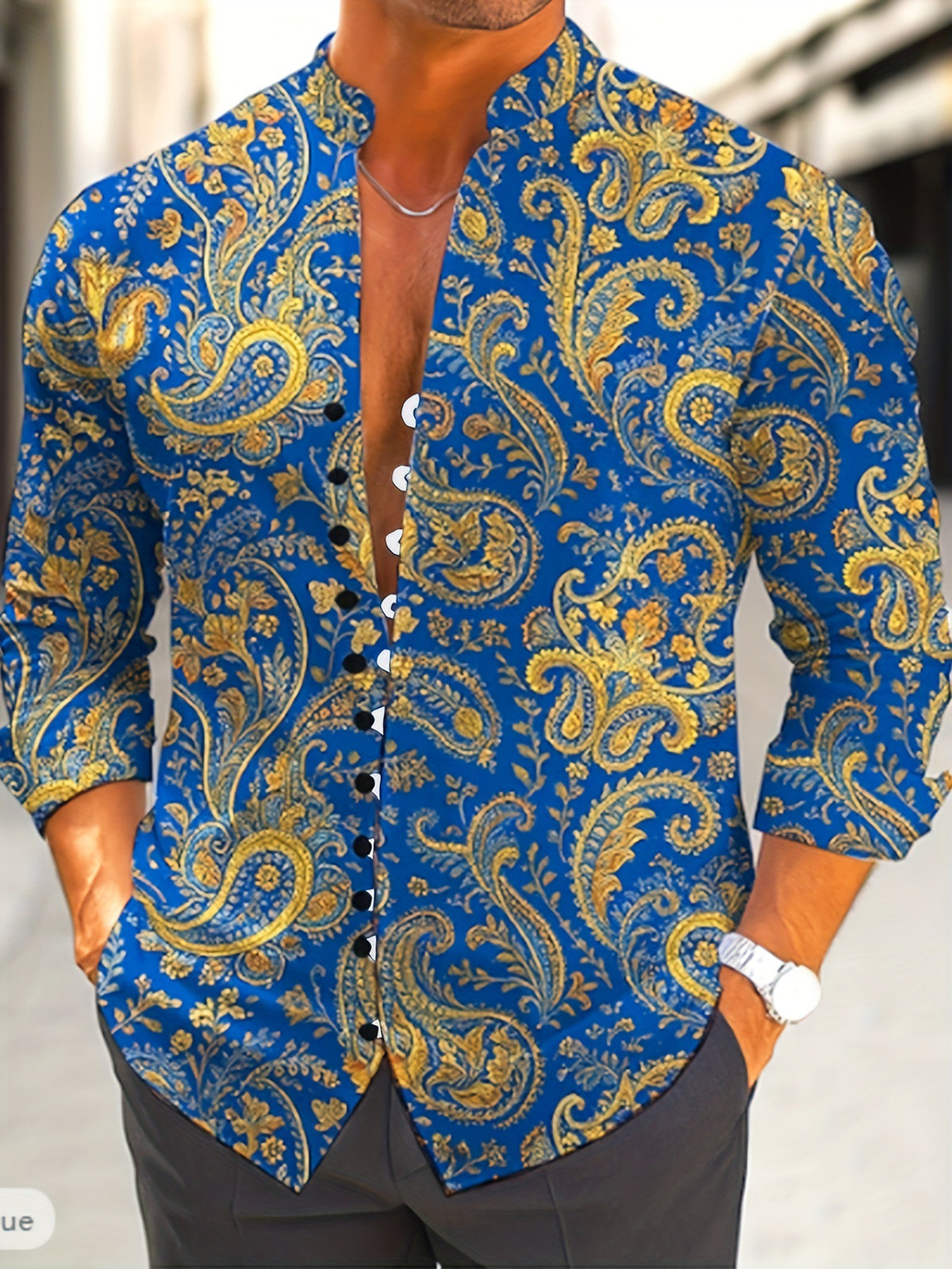 Stehkragenhemd mit Wellenmuster für Herren – Bild 9 | LuxeStyle
