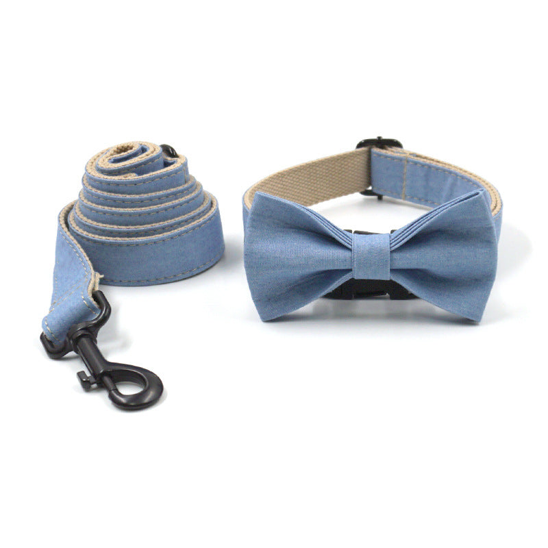 Halsband & Leine Set aus Denim mit Fliege | LuxeStyle