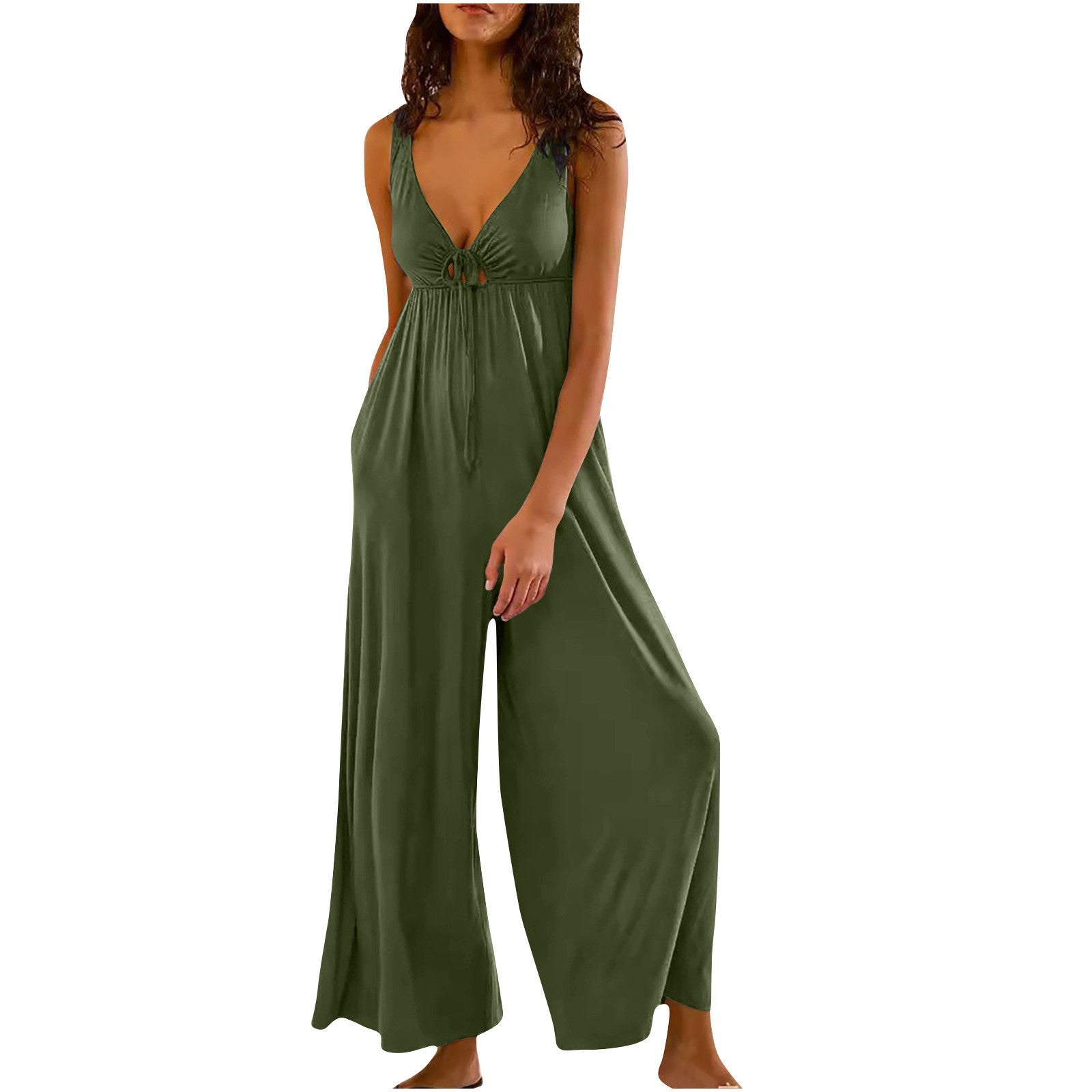 Eleganter Jumpsuit mit weitem Bein und V-Ausschnitt