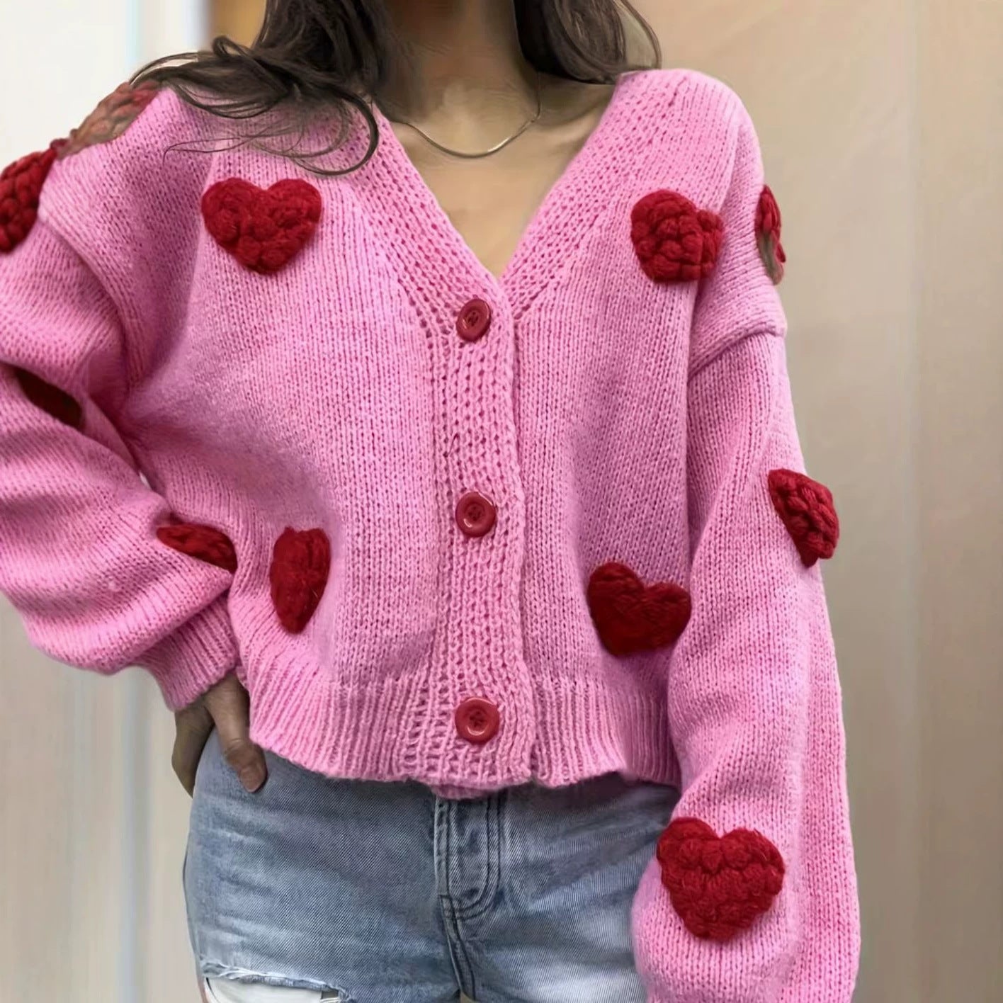 Strick-Cardigan mit Herzmotiv