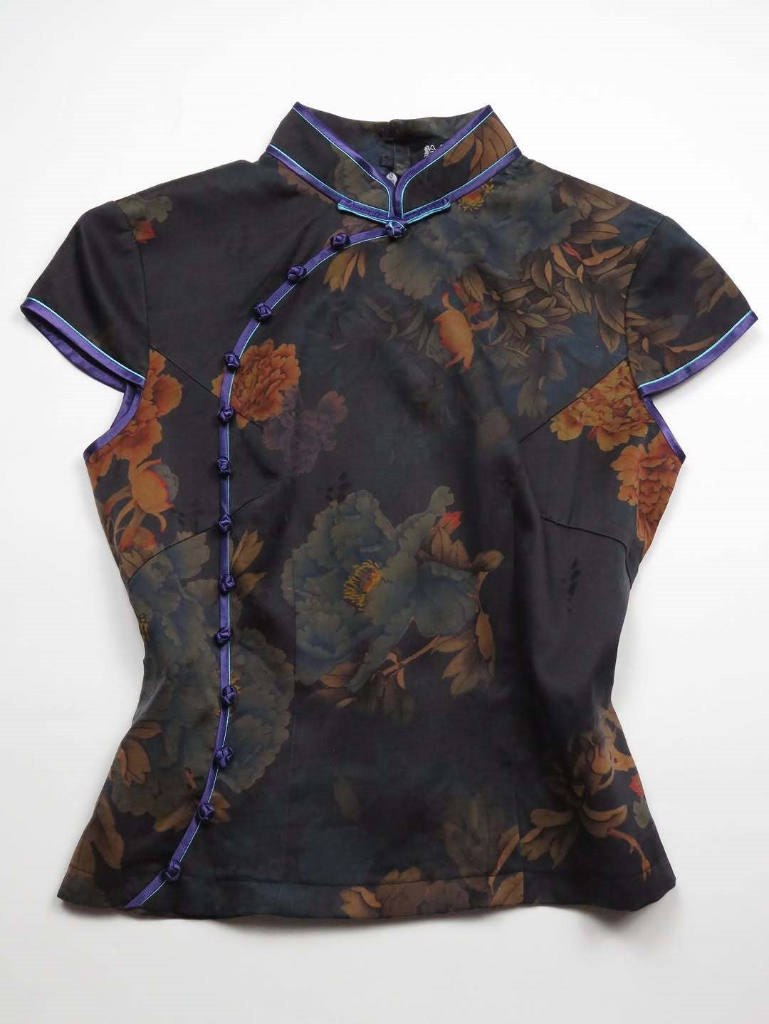 Vintage Stehkragen-Hemd mit Blumenmuster