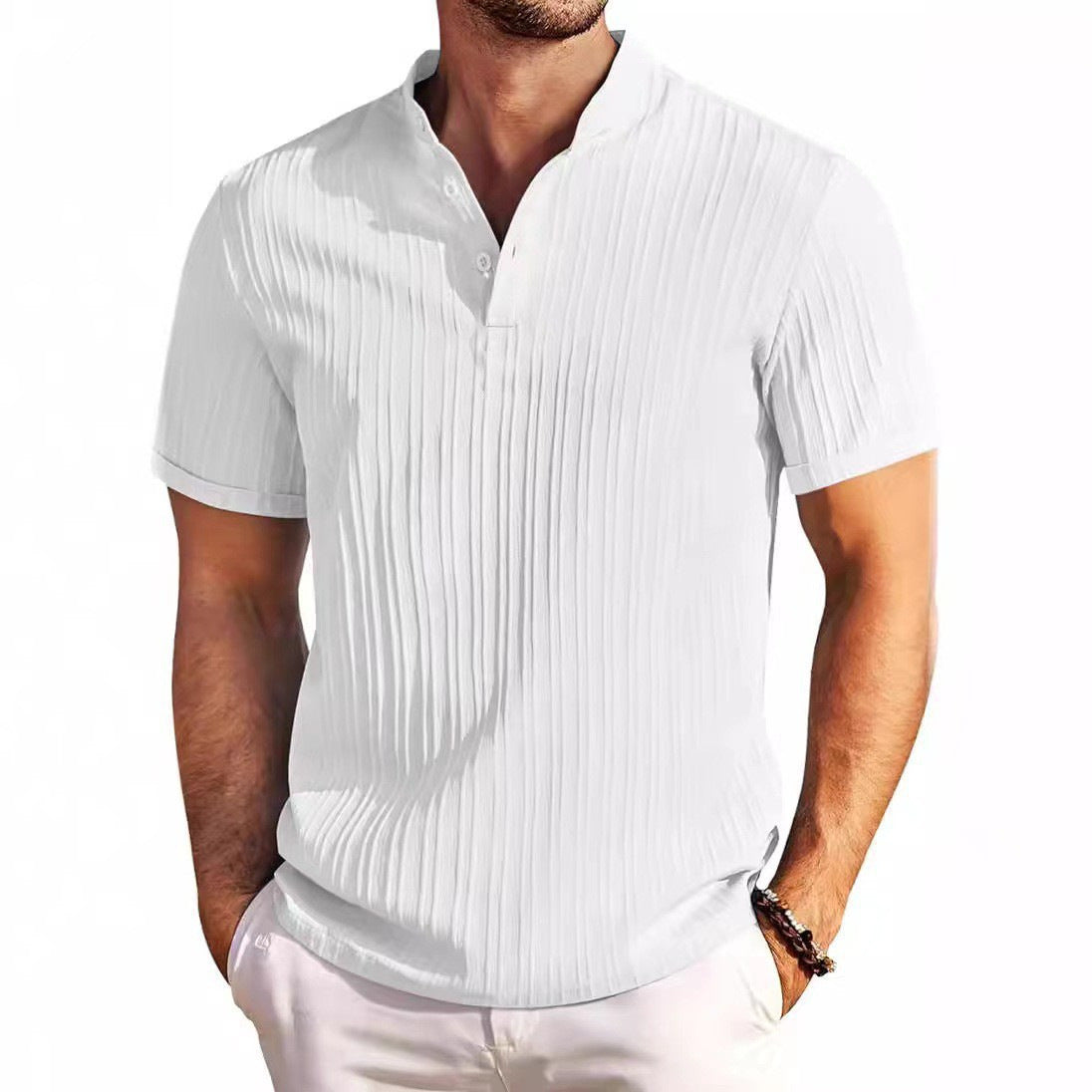 Herren-Jacquard-Hemd Leinen-Cotton
