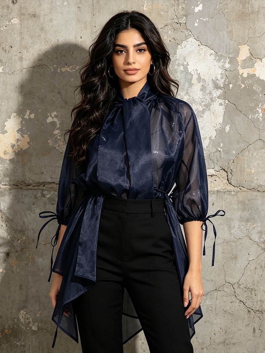 Navy Organza Bluse