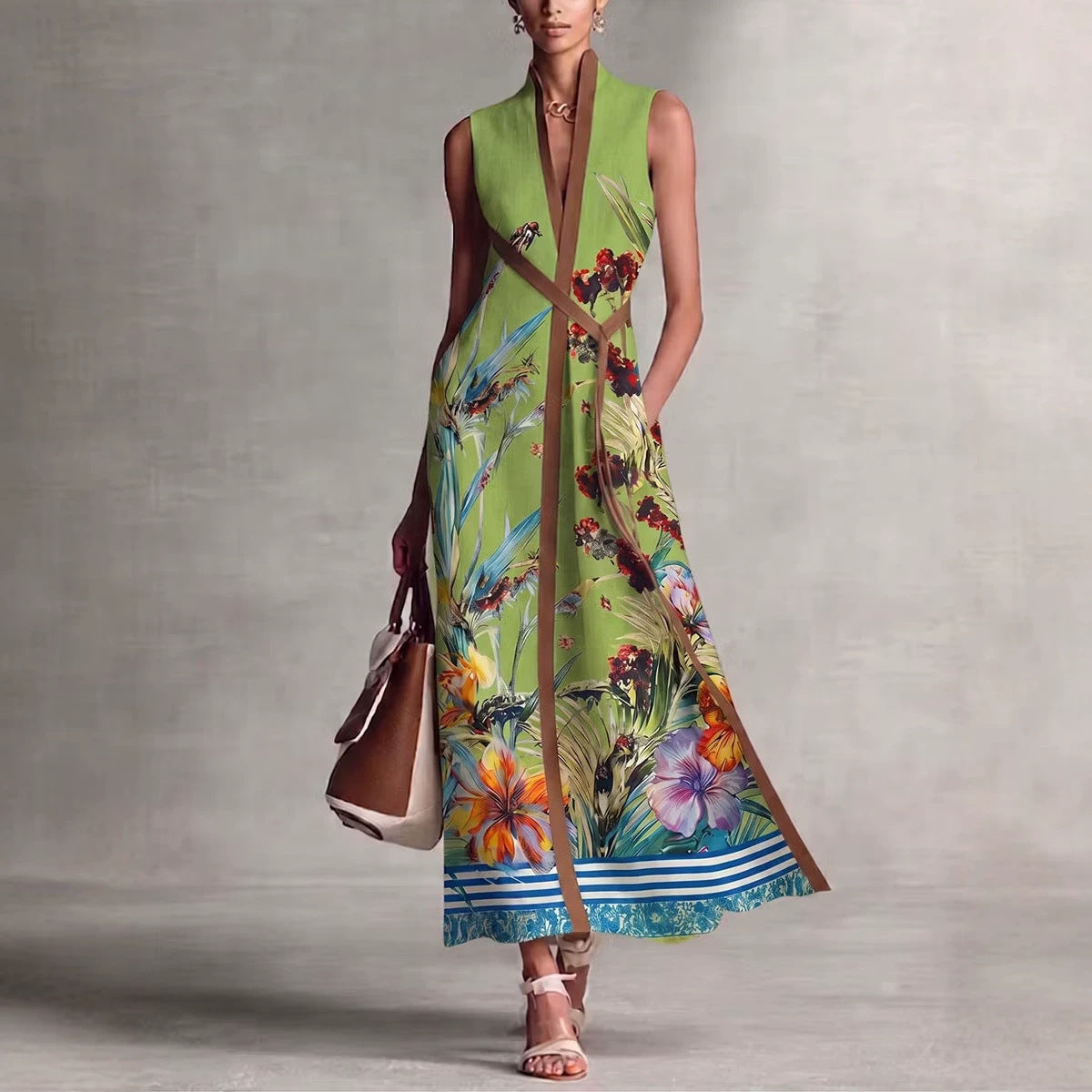 Ärmelloses Maxi-Kleid mit V-Ausschnitt & Print – Bild 2 | LuxeStyle
