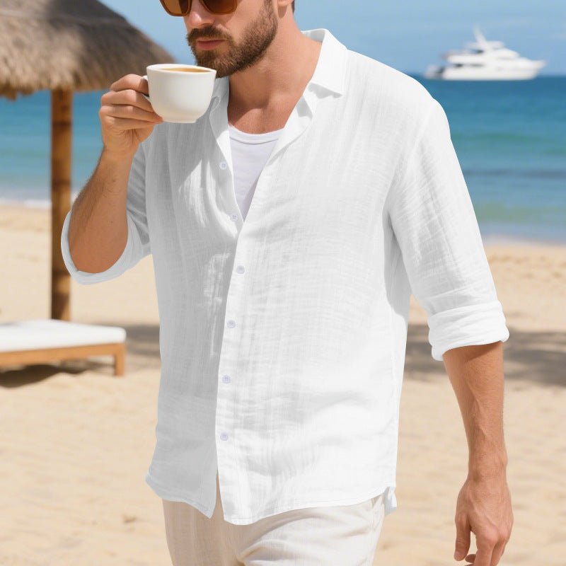 Herren Langarmhemd Casual Leinen