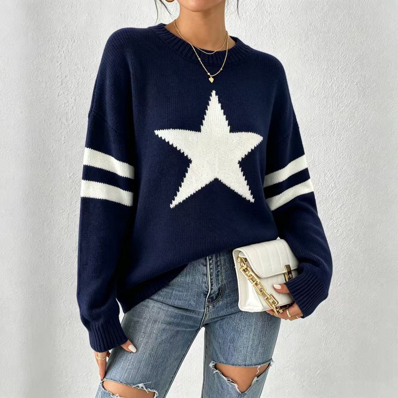 Jacquard-Strickpullover mit Sternenmuster