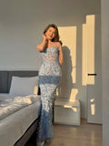 Bogen- und Strass-Bettrock in Hellblau – Bild 8 | LuxeStyle