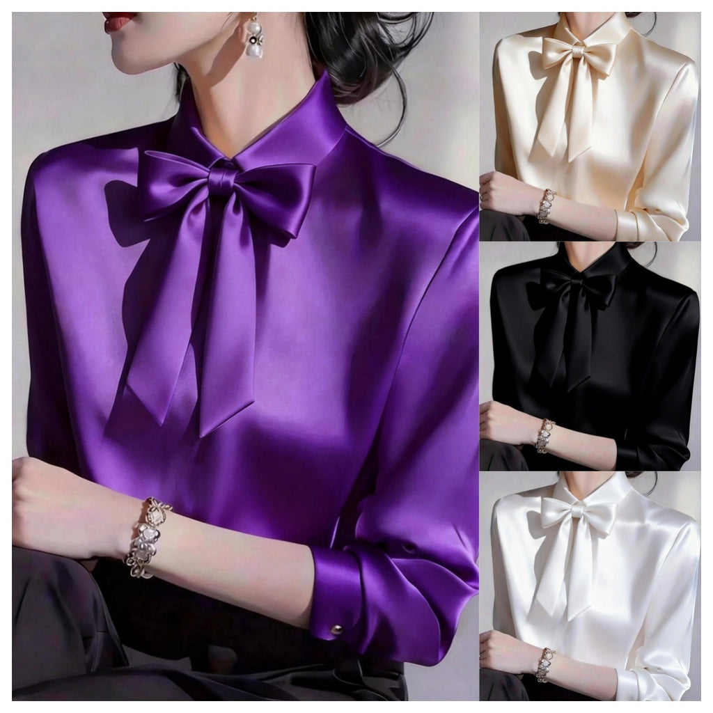 Elegante Langarmbluse mit Schleifenkragen – Bild 7 | LuxeStyle