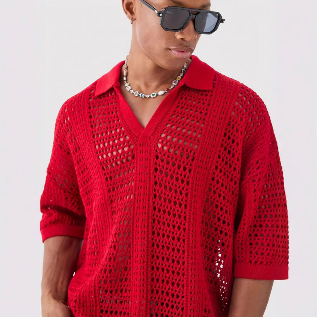 Polo-Shirt mit Netzstruktur und kurzen Ärmeln – Bild 6 | LuxeStyle