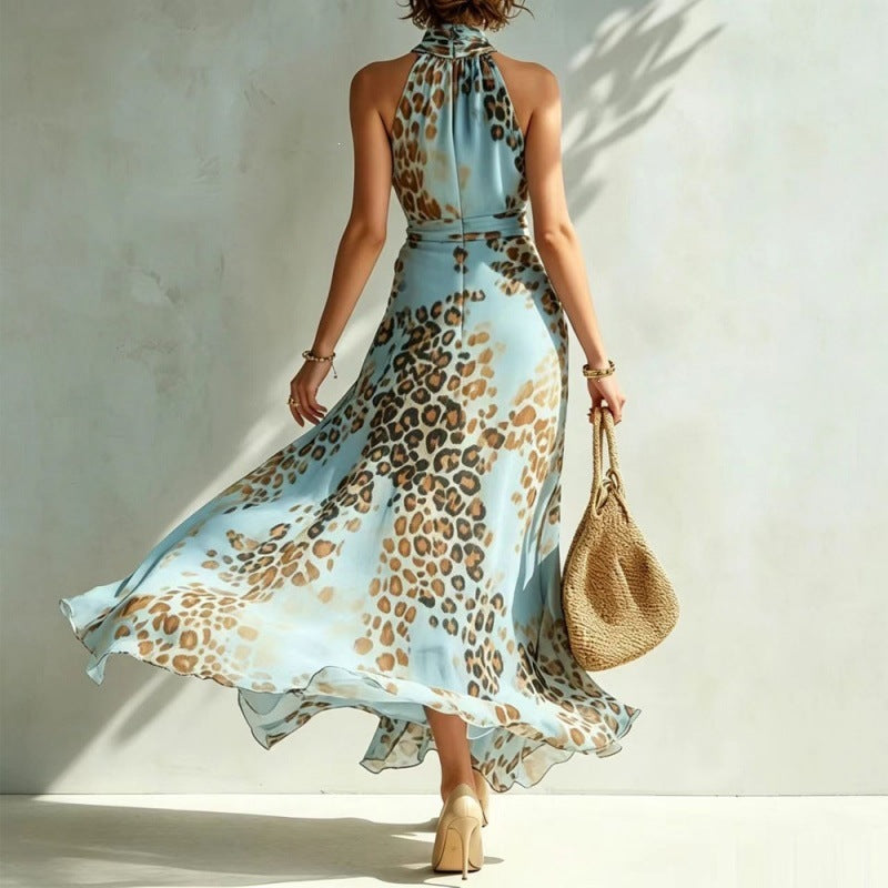 Ärmelloses Halterneck-Leopardenkleid