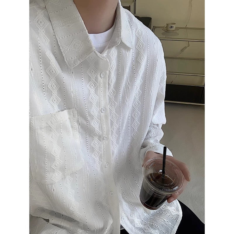 Langarmshirt aus Jacquard, weiss-braun – Bild 2 | LuxeStyle