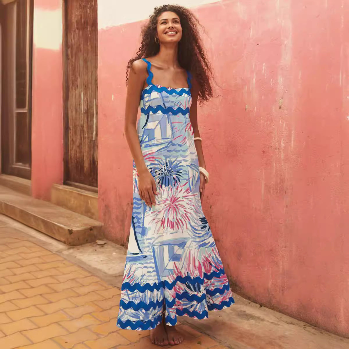 Geblümtes A-Linien-Kleid mit Rüschenträgern – Bild 3 | LuxeStyle