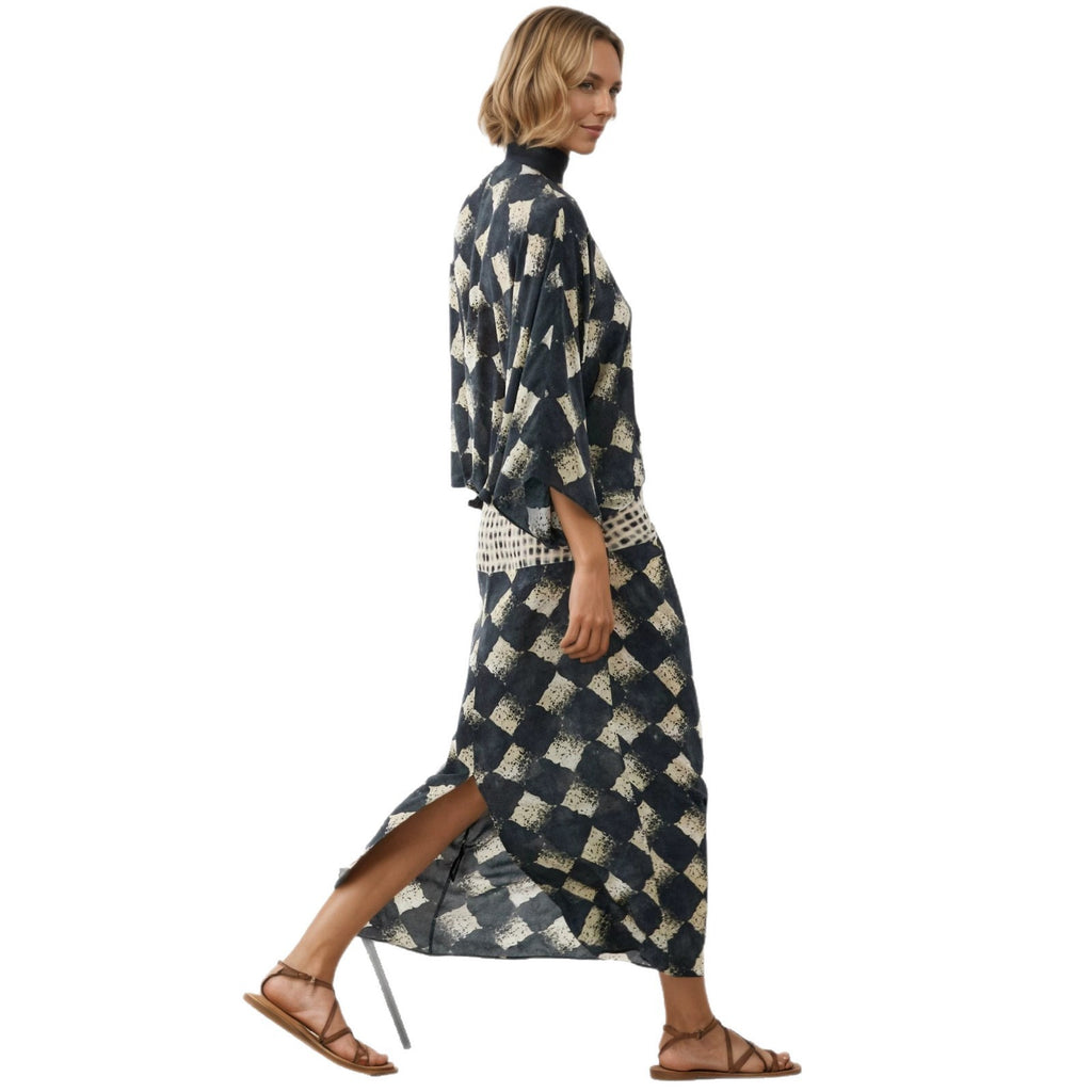 Fledermausärmel-Kleid mit Geometrie-Print