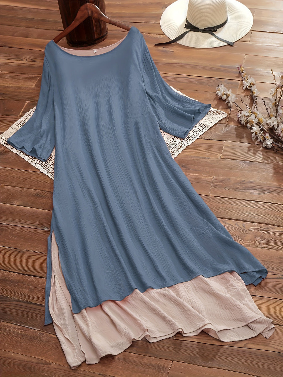 Langes Kleid im Lagenlook mit Dreiviertelarm – Bild 3 | LuxeStyle