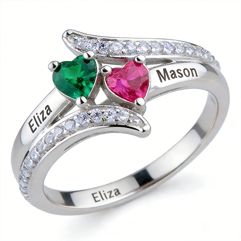 Doppelherz-Ring mit Zirkonia-Stein