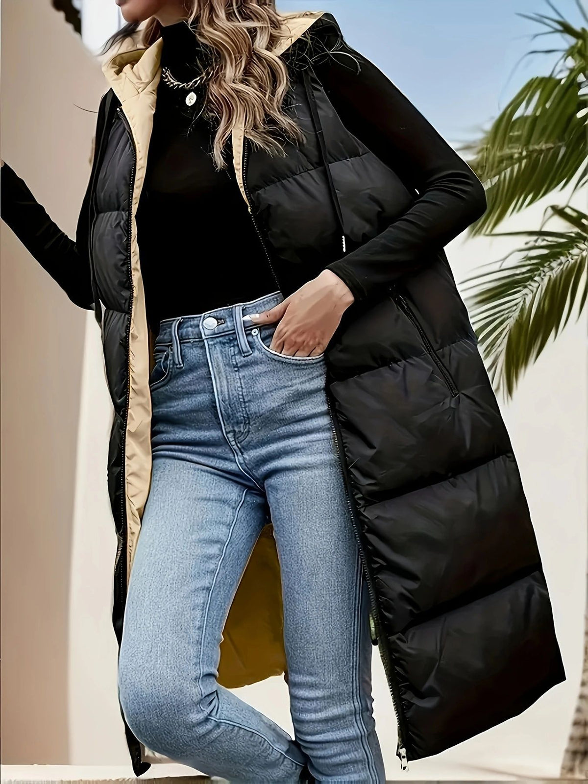 Schwarzes Hooded Vest für Damen – Bild 5 | LuxeStyle