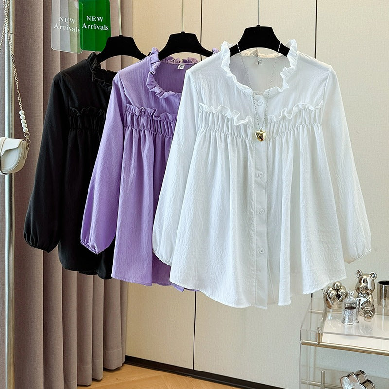 Bauchfreundliches Langarmshirt mit Rüschen