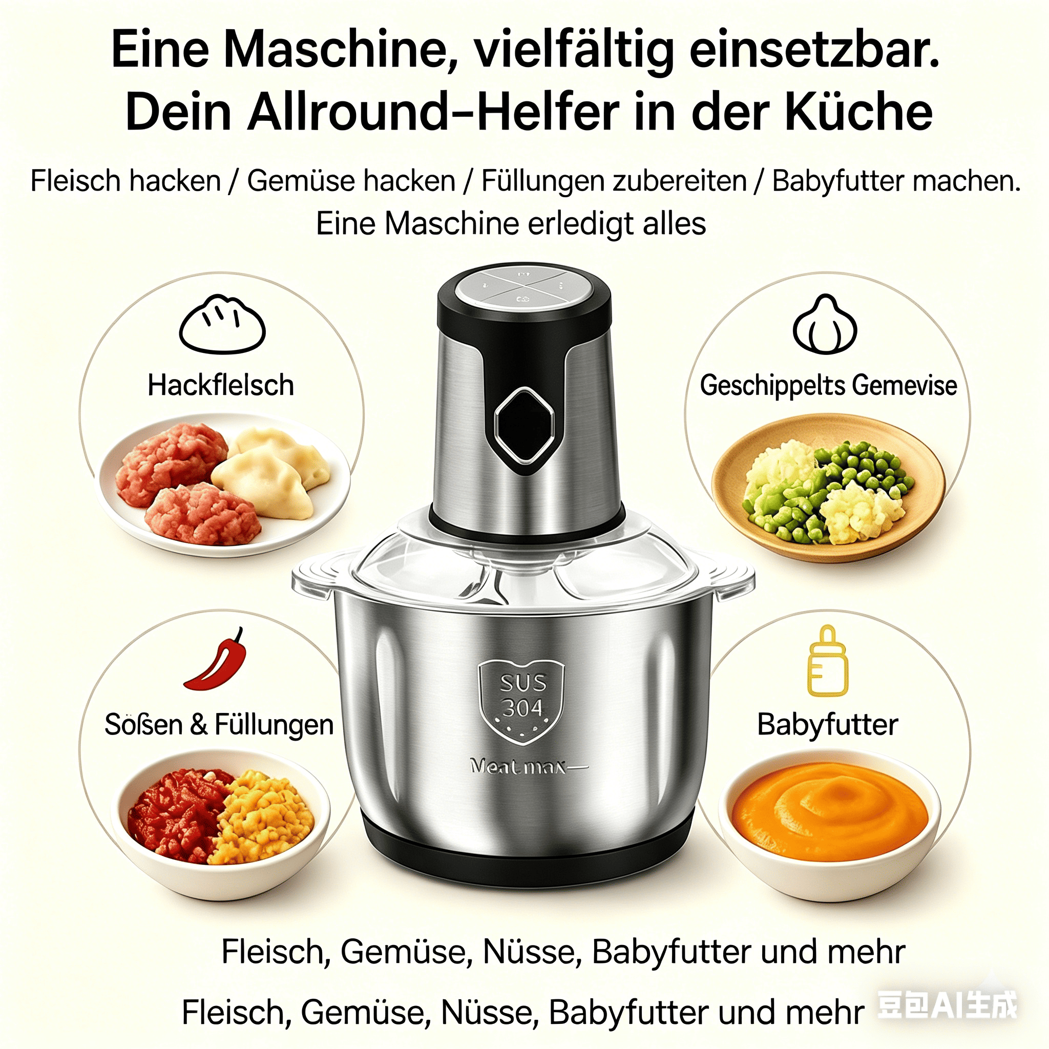 Elektrischer Fleischwolf mit 5L Edelstahl-Schüssel
