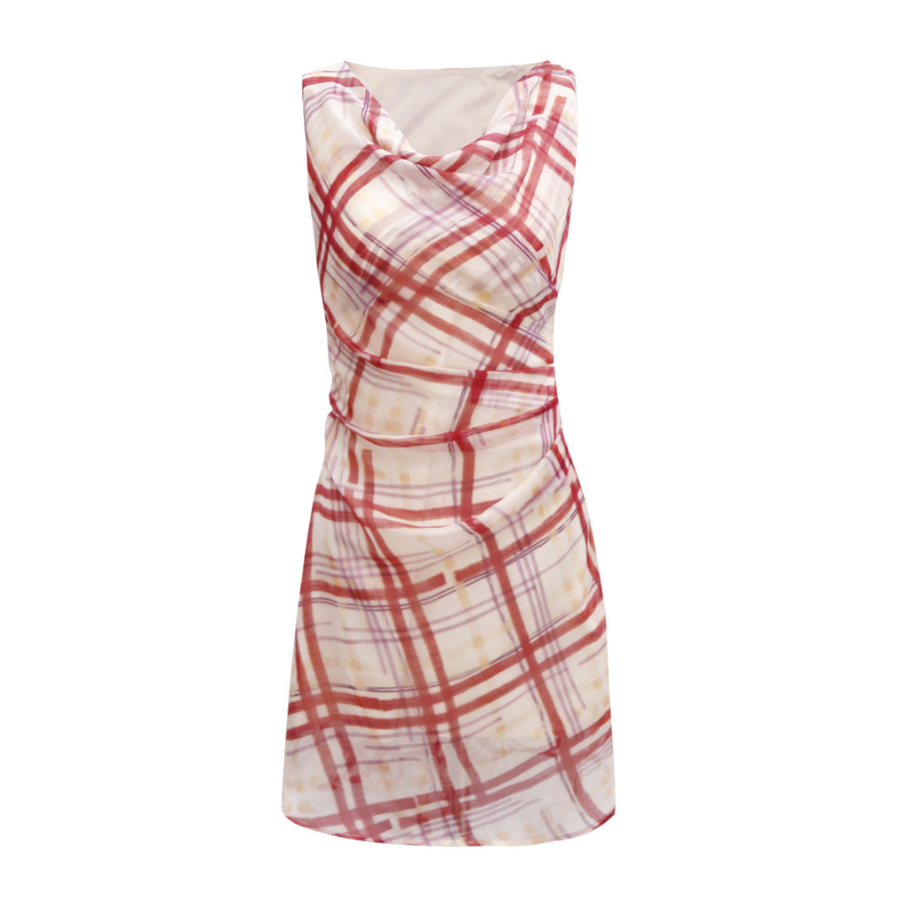 Rotes Plaid-Off-Shoulder-Kleid, Taille