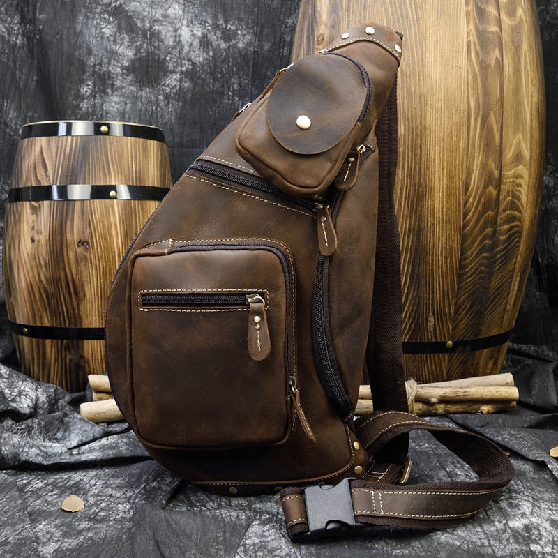 Retro Brusttasche aus echtem Leder